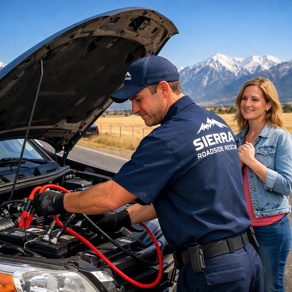 Helping a customer with a battery jump start