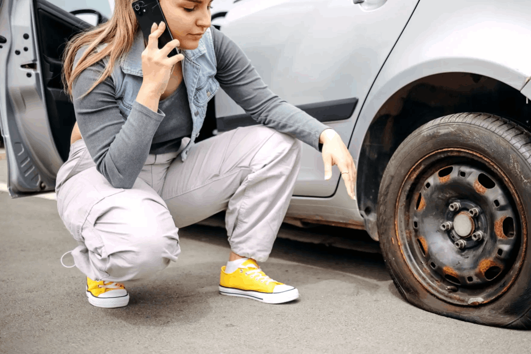 Customer with a flat tire calling for help